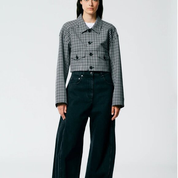 Tibi Double Faced Menswear Check Cropped Jean Jacket. EUC. Size L. - Picture 1 of 8